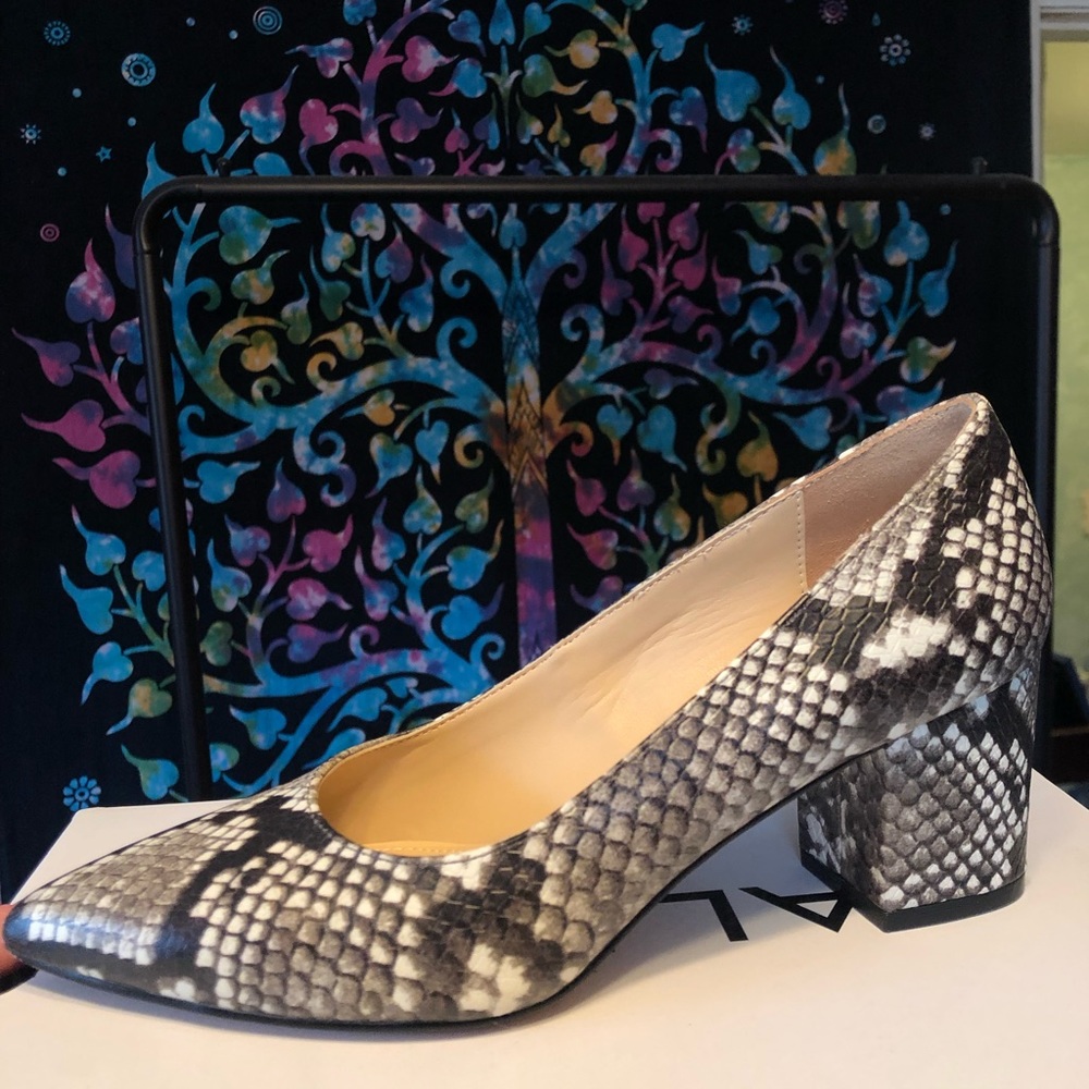 Brian Atwood Block Heel Snakeskin Heels